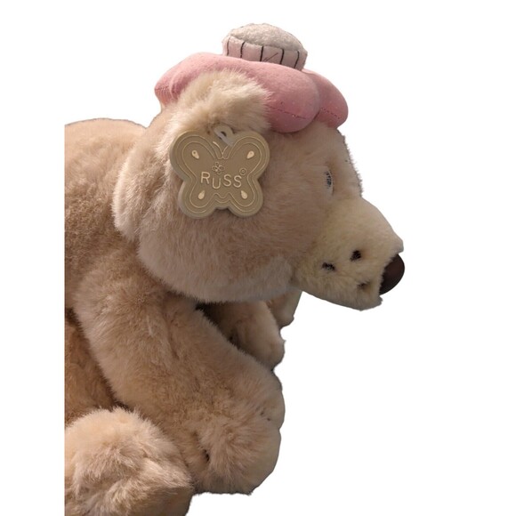 Vintage Russ Get Well Bear Plush Stuffed Toy w Pink Hat Sad Eyes Sitting EUC - Picture 4 of 11